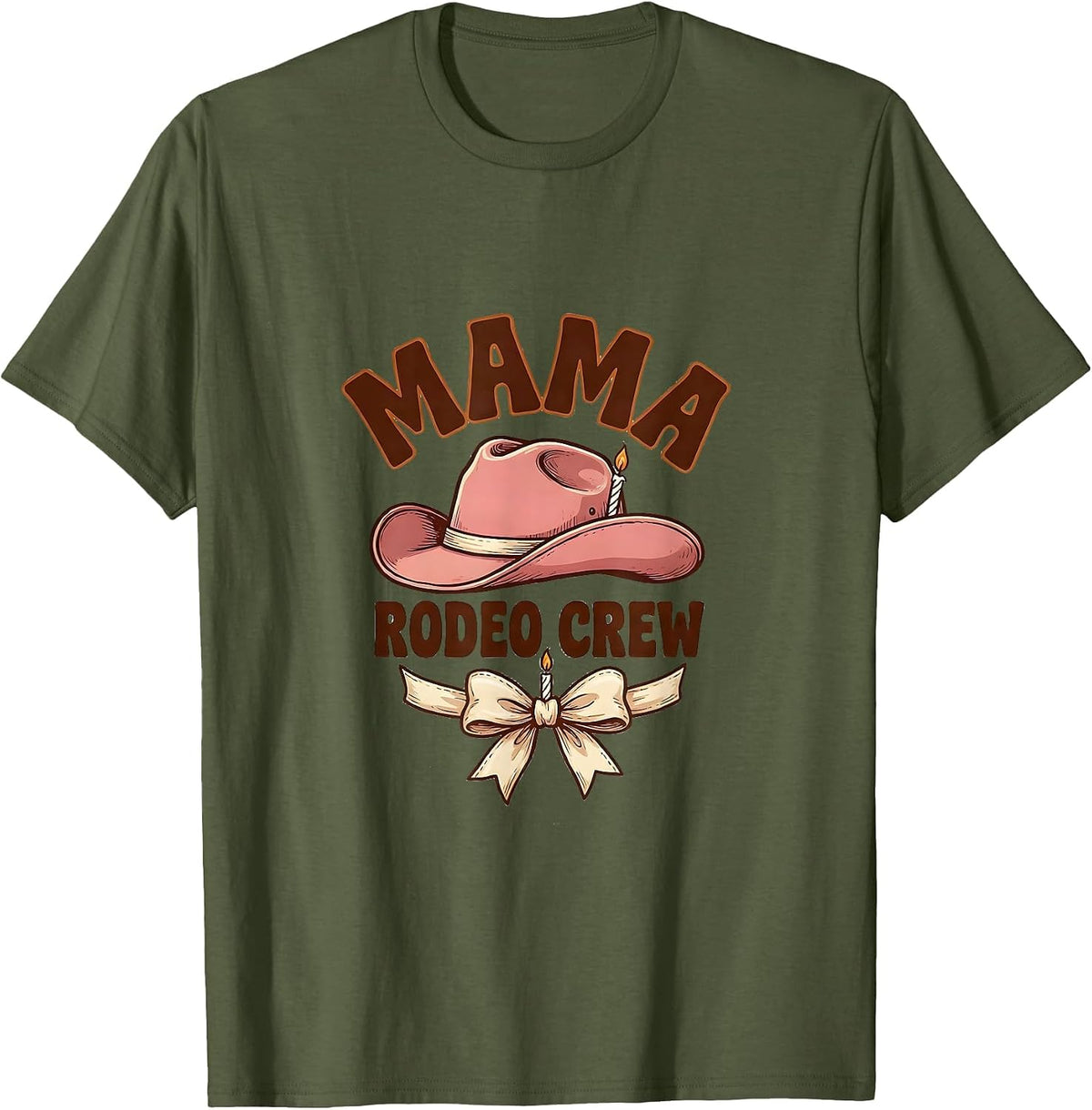 Mama, Rodeo Crew Playful Feminine Cowgirl Birthday Party T-Shirt - Olive Green