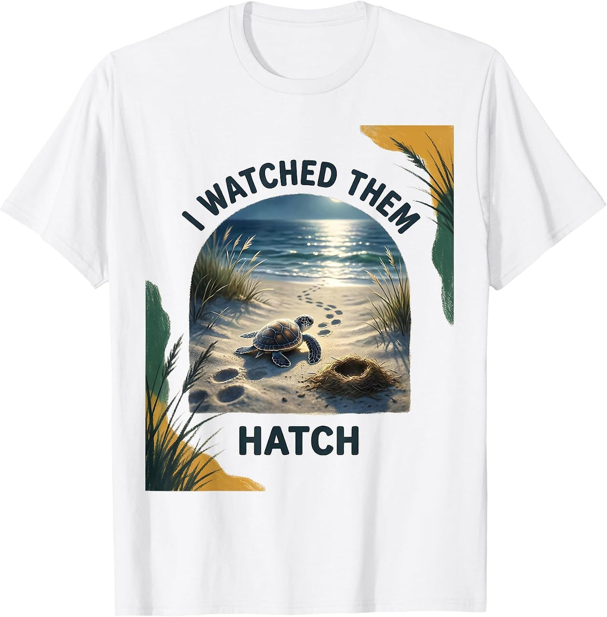 Men's I Watched Them Hatch Storybook Sea Turtle Tropical Vacation T-Shirt - White