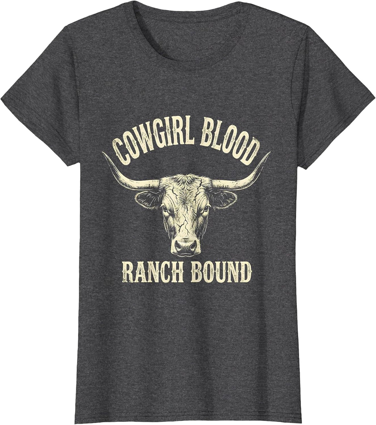 Women's Cowgirl Blood Ranch Bound Boho Western Humor Cowboy Gift T-Shirt - Dark Heather Grey