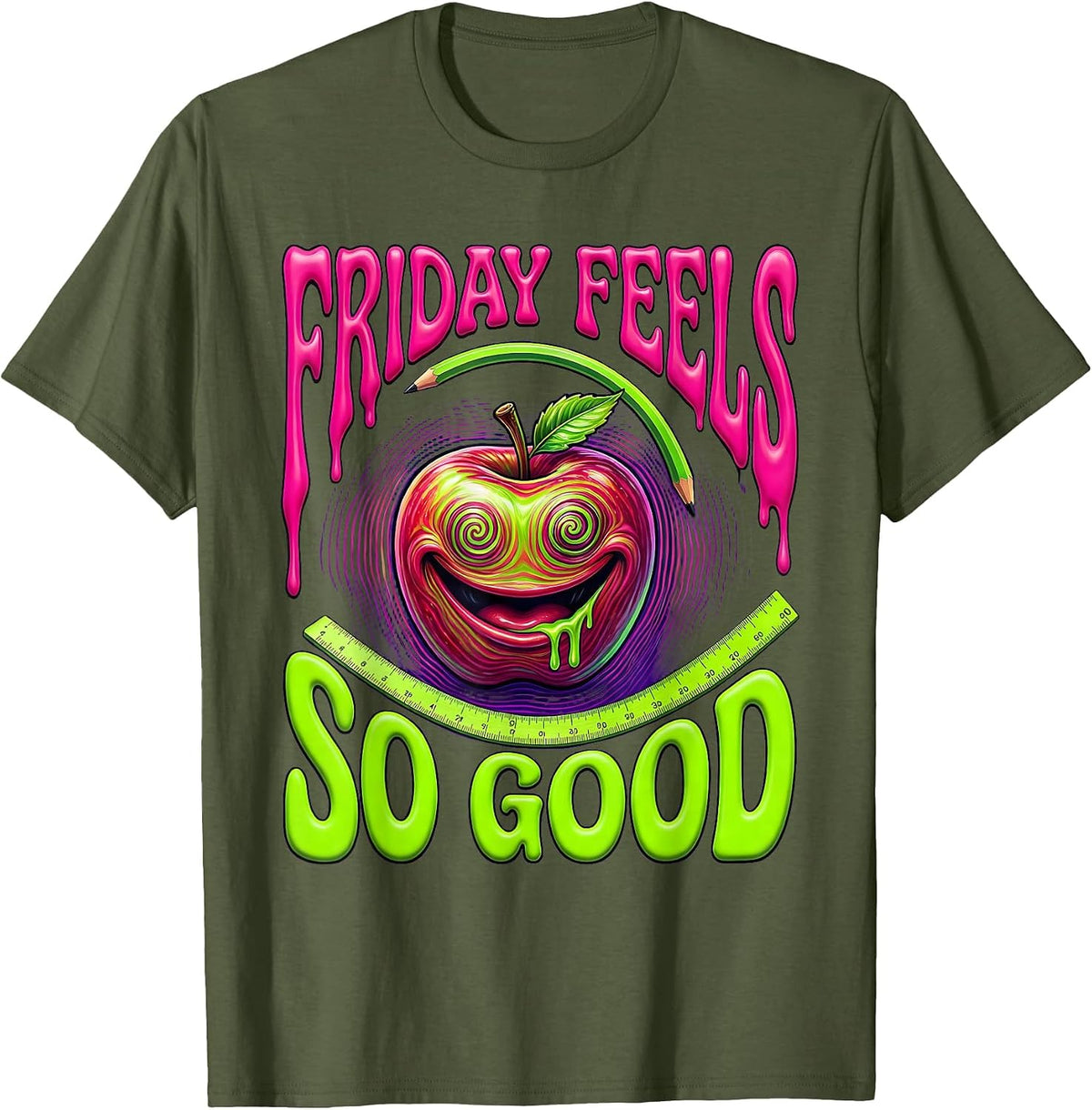 Friyay Teacher Friday Feels So Good Design T-Shirt - Olive Green