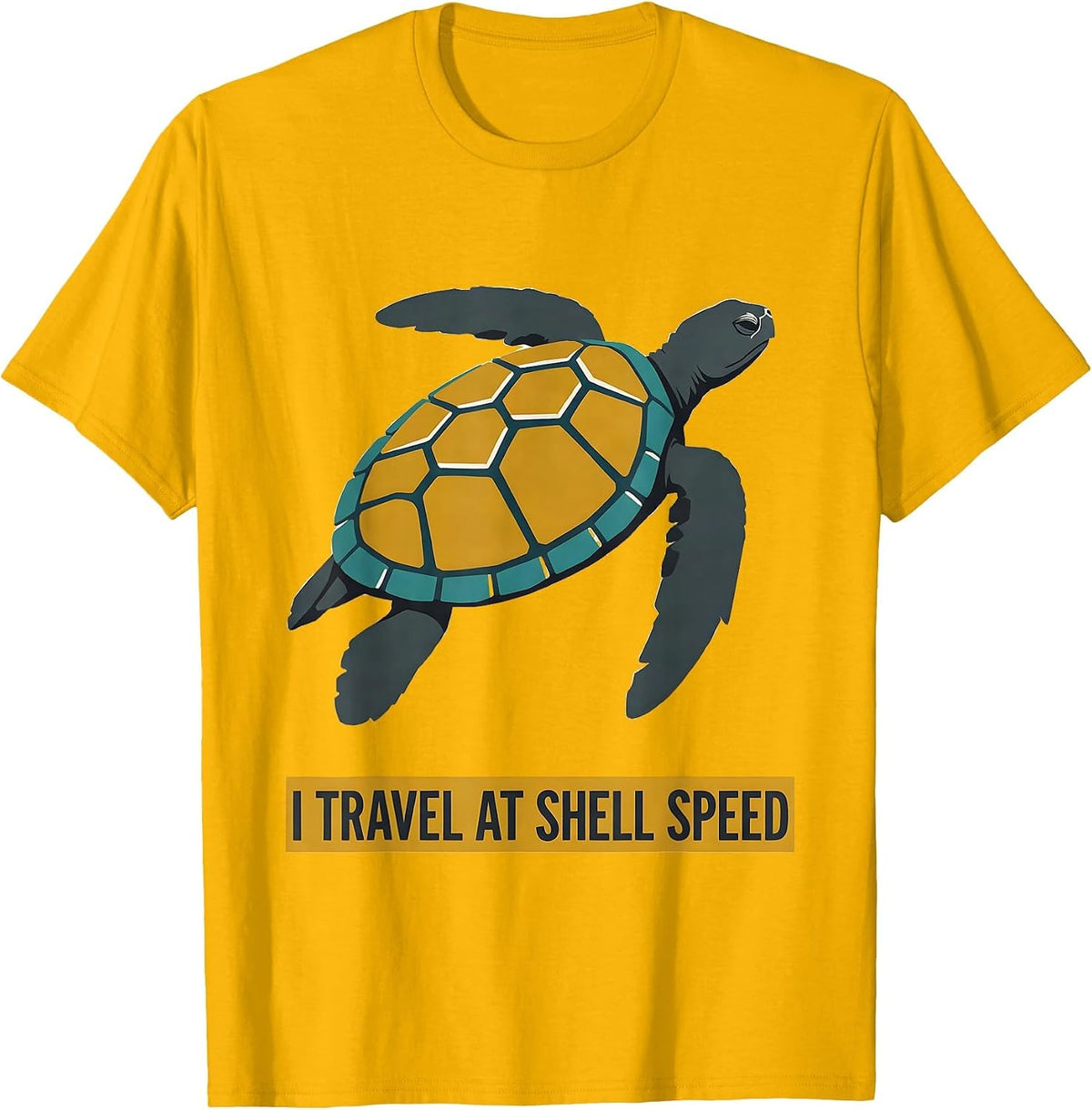 Men's I Travel At Shell Speed Midcentury Modern Sea Turtle Lover T-Shirt - Golden Yellow