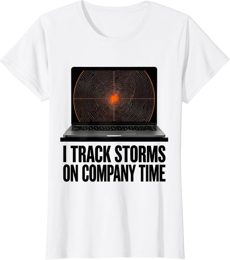 Women's I Track Storms On Company Time Brutalist Meteorology T-Shirt - White
