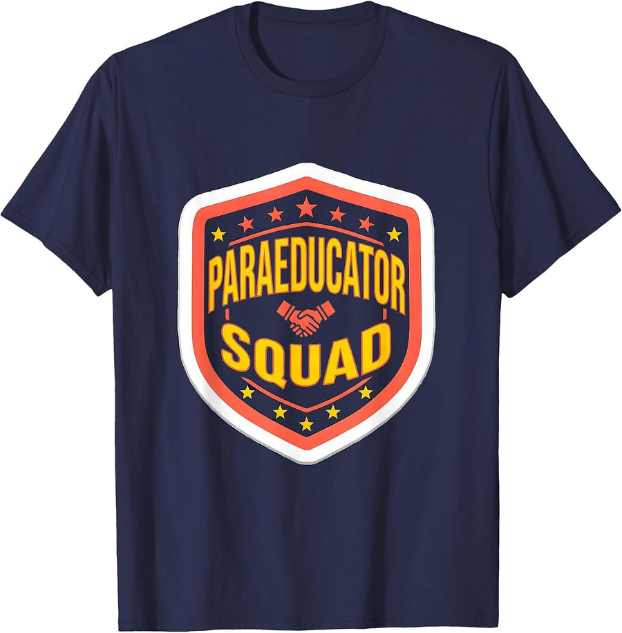 Paraeducator Squad Sticker Style Teacher Appreciation Gift T-Shirt - Navy Blue