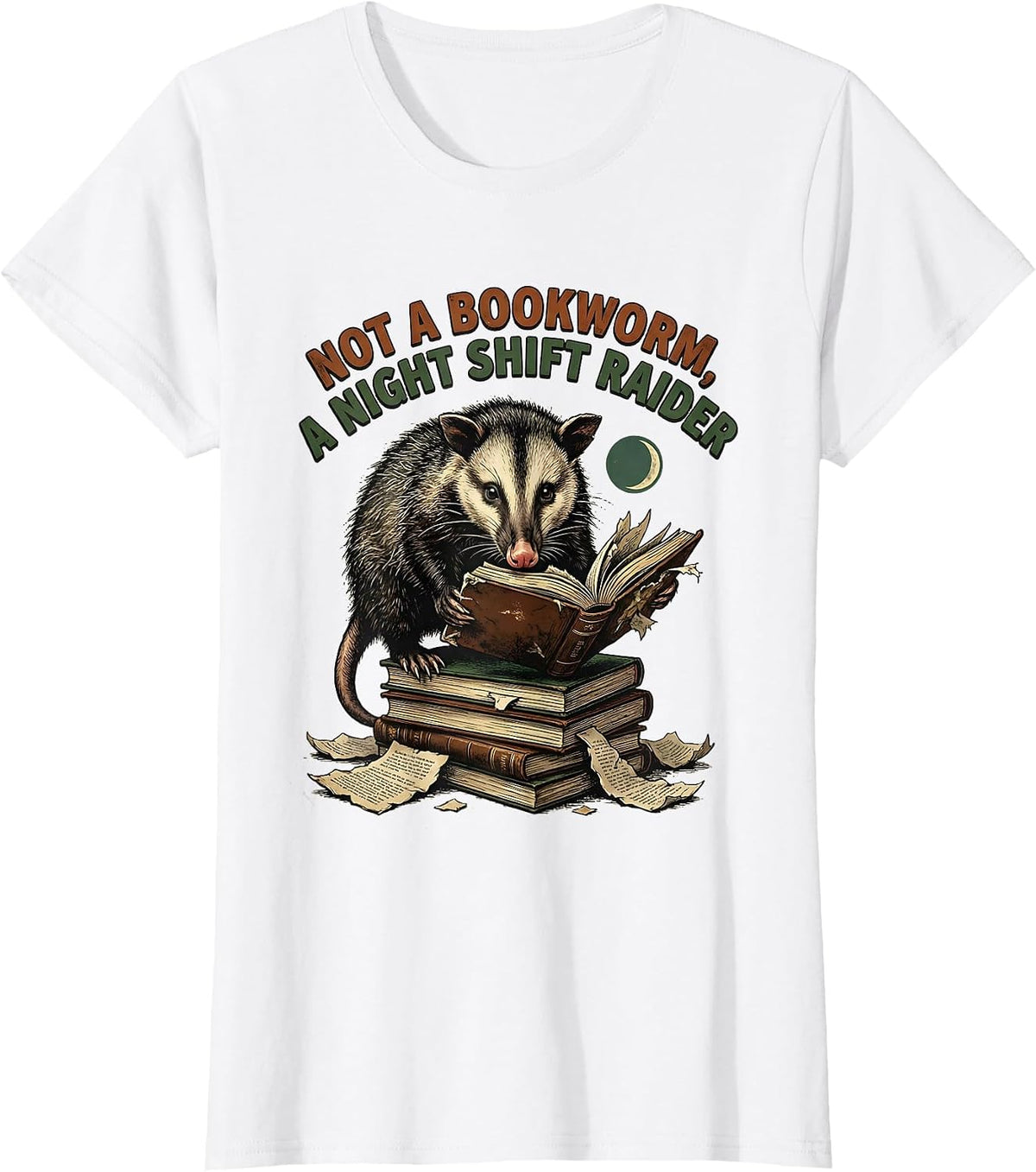 Not A Bookworm A Night Shift Raider Vintage Funny Opossum T-Shirt - White
