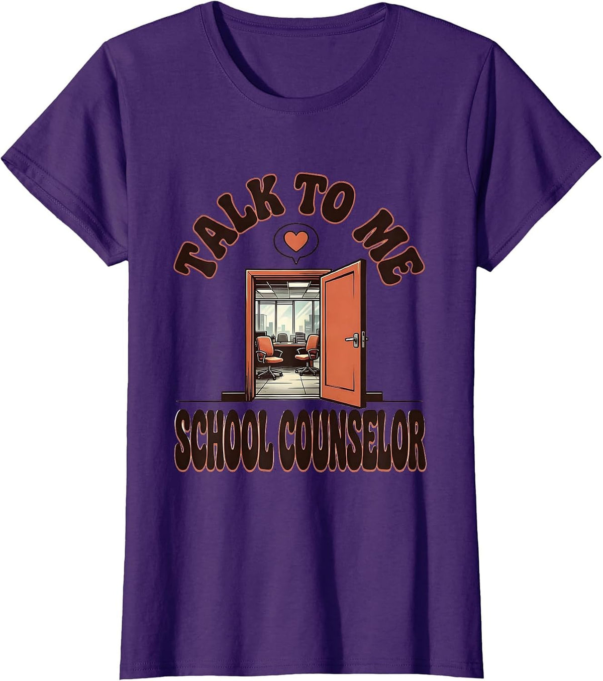 Women's Talk To Me, School Counselor Groovy Retro Humor T-Shirt - Purple
