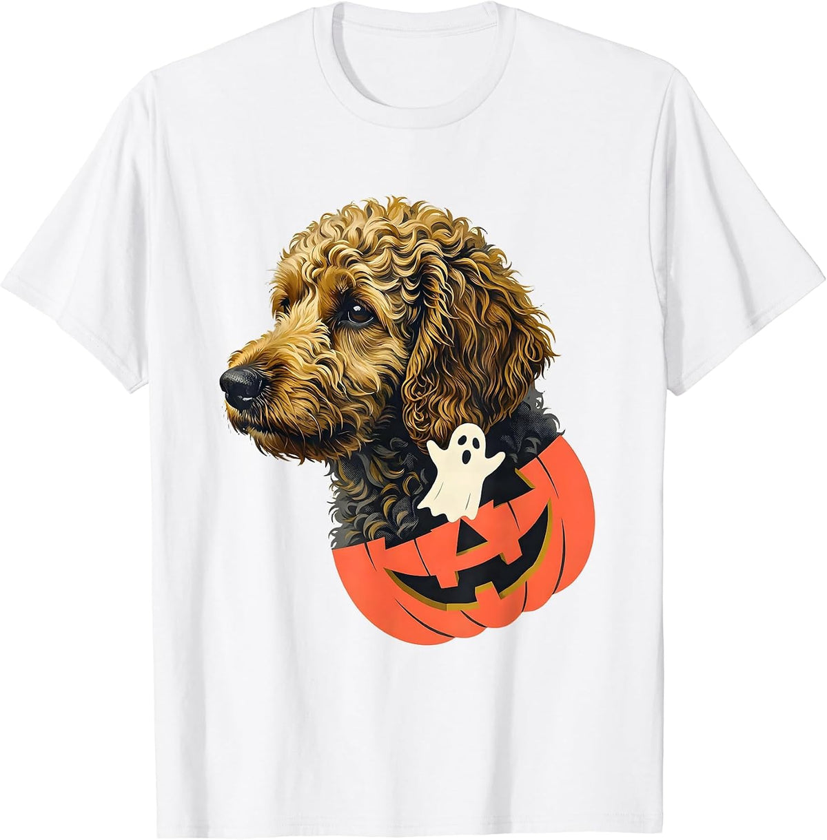 Men's Goldendoodle Ghost Jack-o'-lantern Midcentury Modern T-Shirt - White