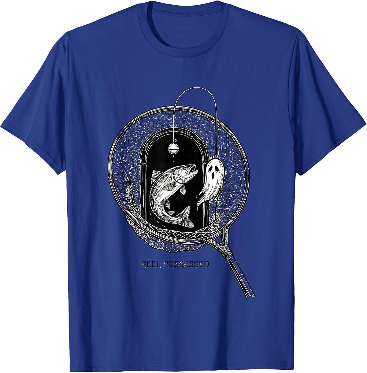 Reel Possessed Line Art Halloween Fishing Ghost Trout Spooky T-Shirt - Royal Blue