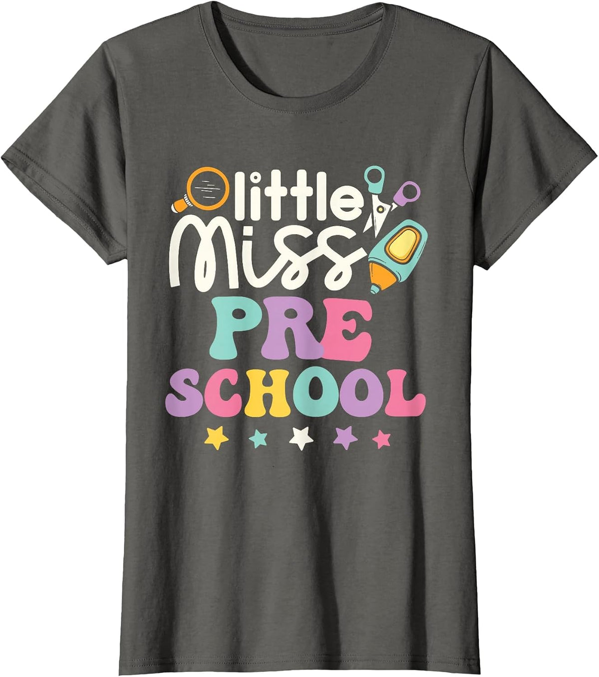 Little Miss Preschool Pre-K First Day Back to School Girls T-Shirt - Asphalt Grey