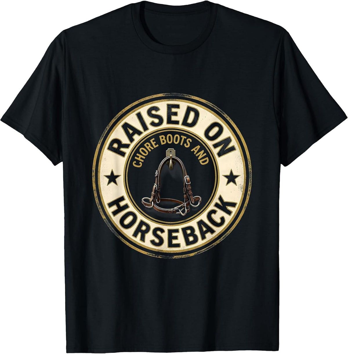 Men's Raised On Chore Boots And Horseback Western Cowgirl Rodeo T-Shirt - Black