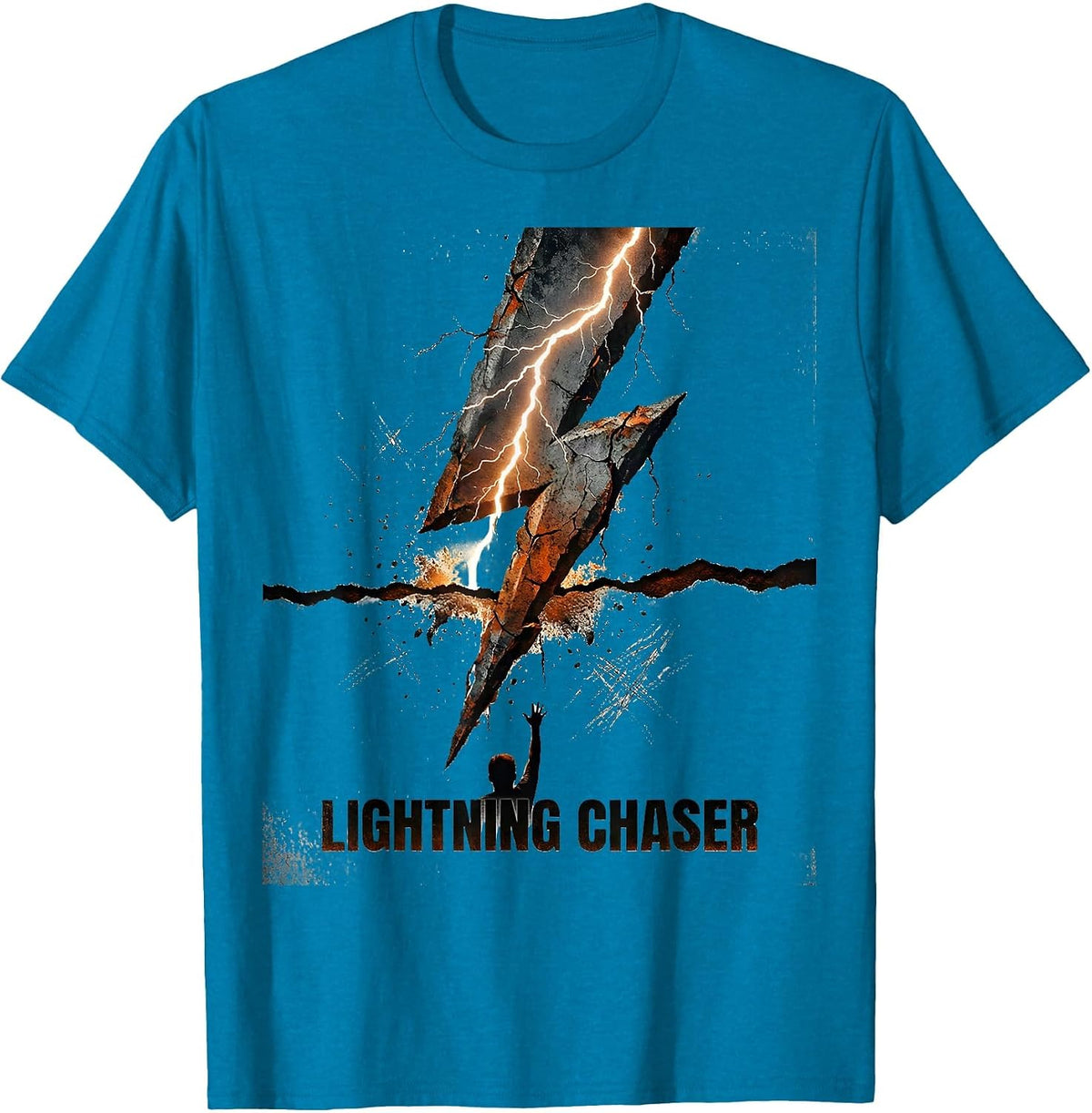 Lightning Chaser Distressed Weather Graphic Novelty T-Shirt - Sapphire Blue
