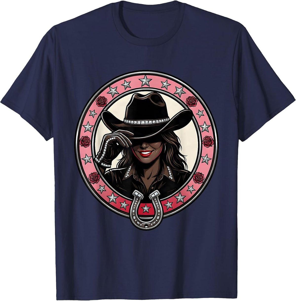 Men's Cowgirl Hat Tip Rodeo Graphic Tee T-Shirt - Navy Blue