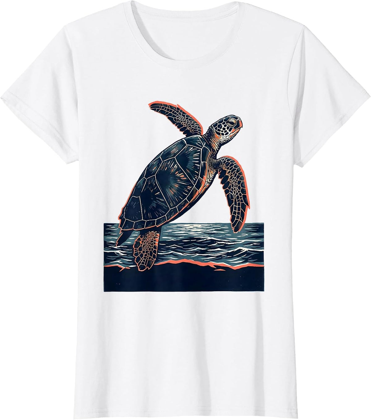 Sea Turtle Linocut Beach Souvenir Vacation T-Shirt - White