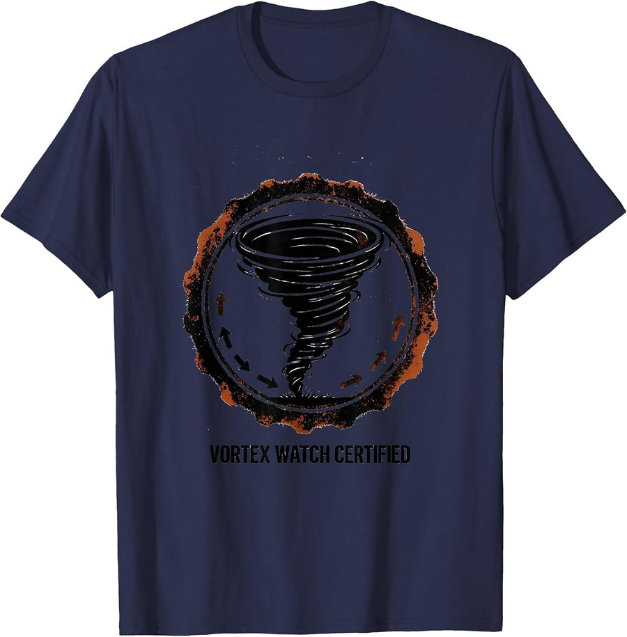 Vortex Watch Certified Rubber Stamp Tornado Enthusiast Storm T-Shirt - Navy Blue