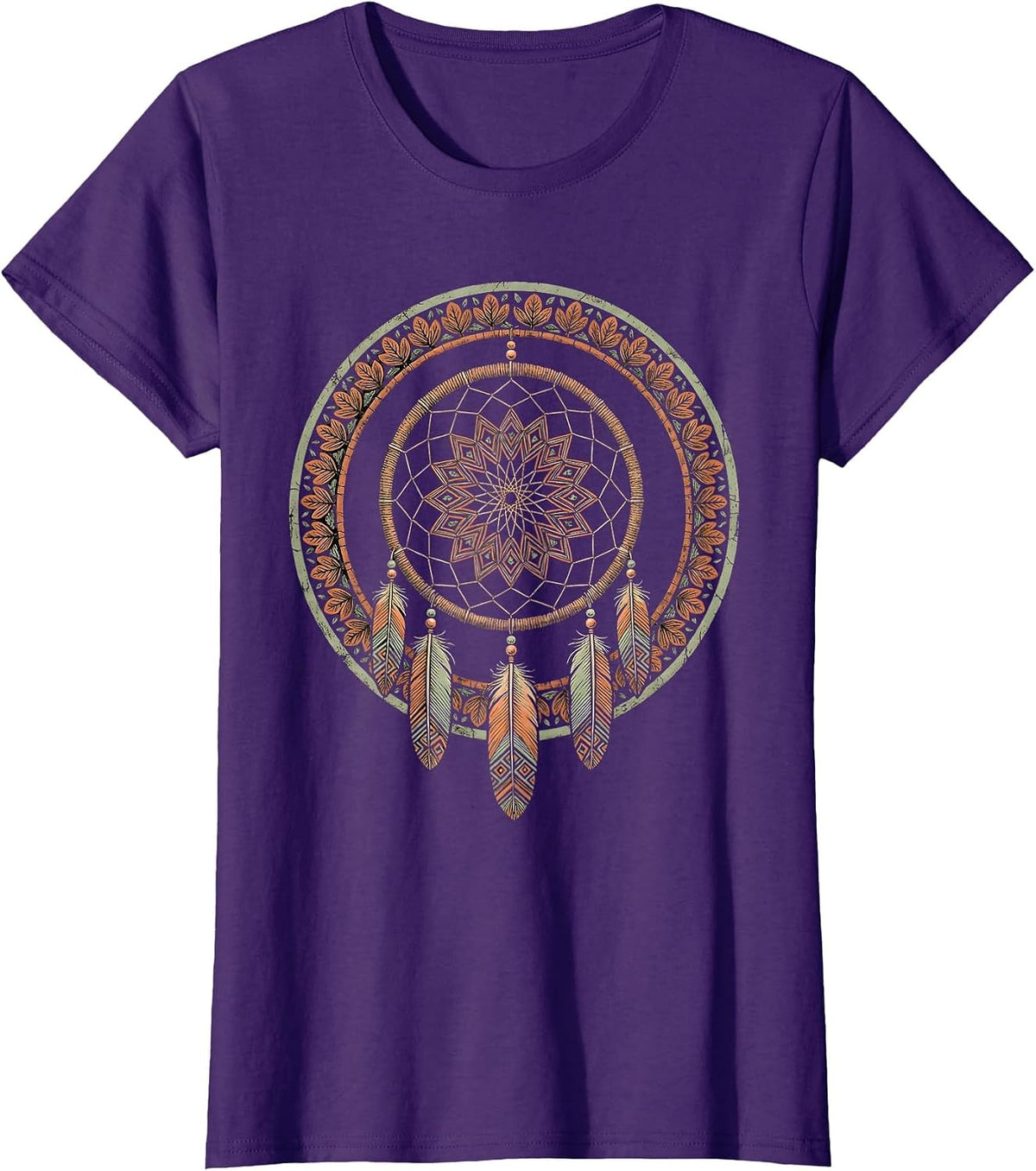 Women's Dreamcatcher Turquoise Beads Western Boho Design T-Shirt - Purple