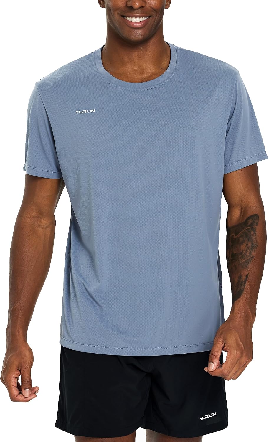 TLRUN Men’s Running T-Shirt, Lightweight Quick Dry Reflective Tee - Gray
