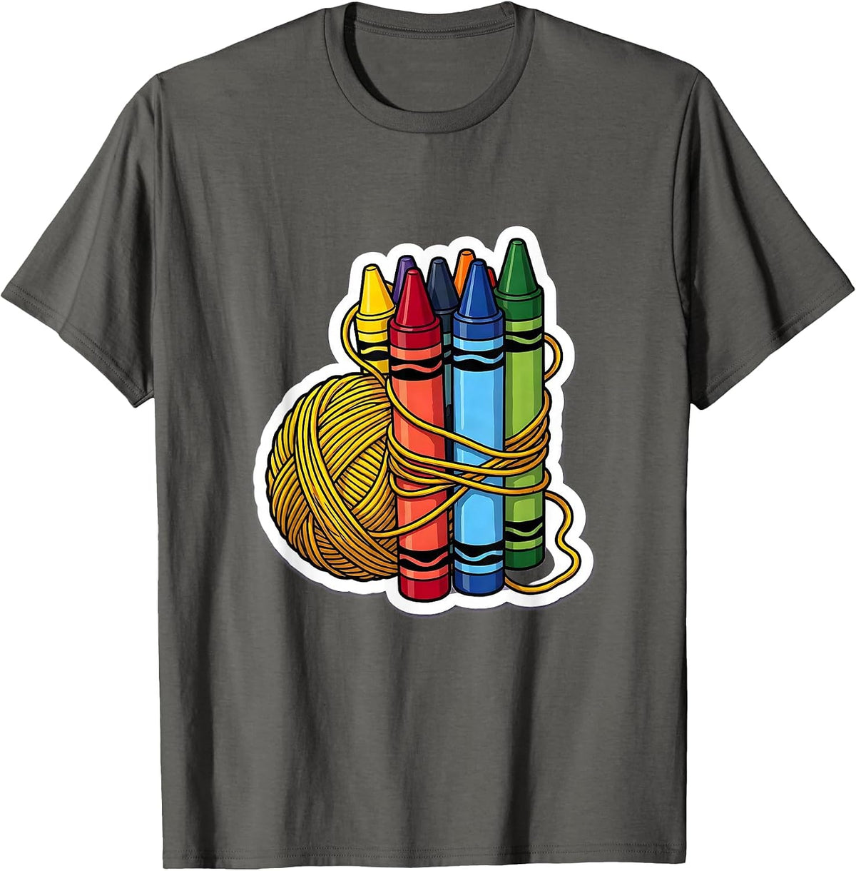 Men's Preschool Teacher Yarn and Crayon Graphic Tee T-Shirt - Asphalt Grey