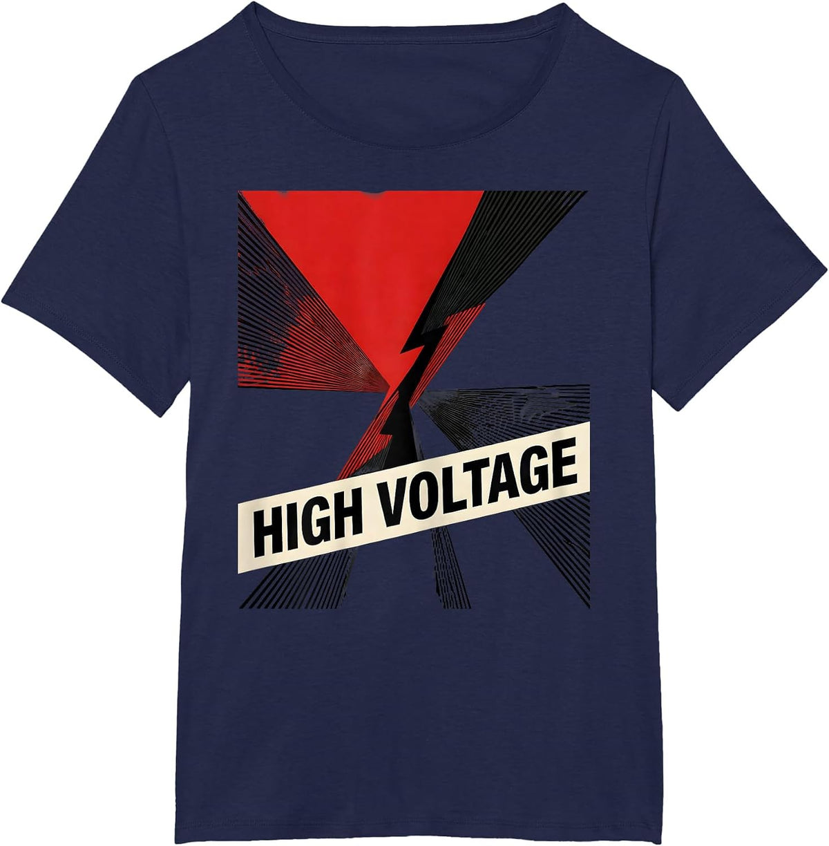 Women's HIGH VOLTAGE Bold Lightning Bolt Graphic Minimalist Icon T-Shirt - Navy Blue