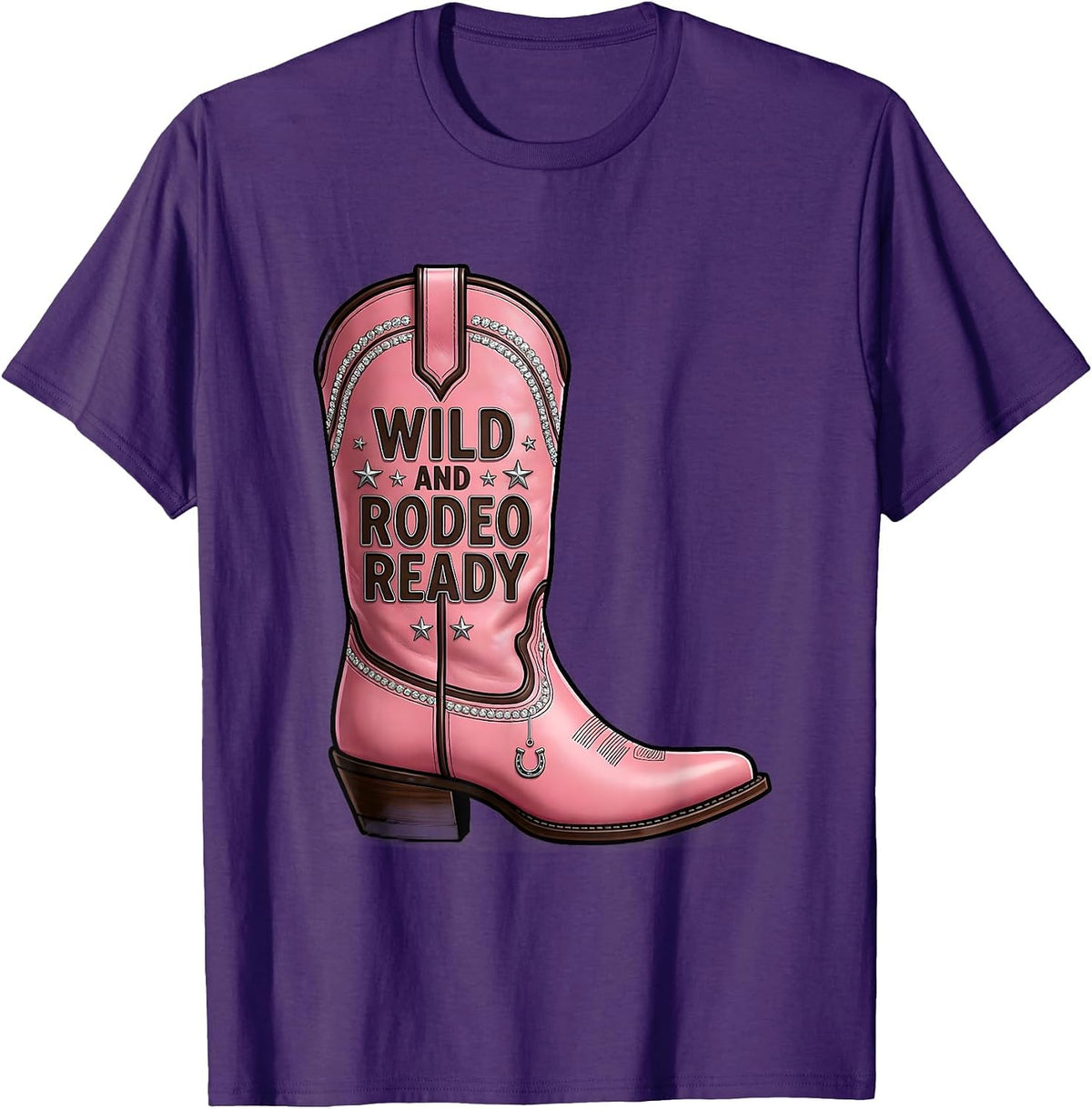 Men's Wild and Rodeo Ready Cowgirl Design T-Shirt - Purple