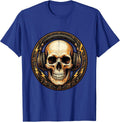 Skull With Oversized Headphones Graphic Design T-Shirt - Royal Blue