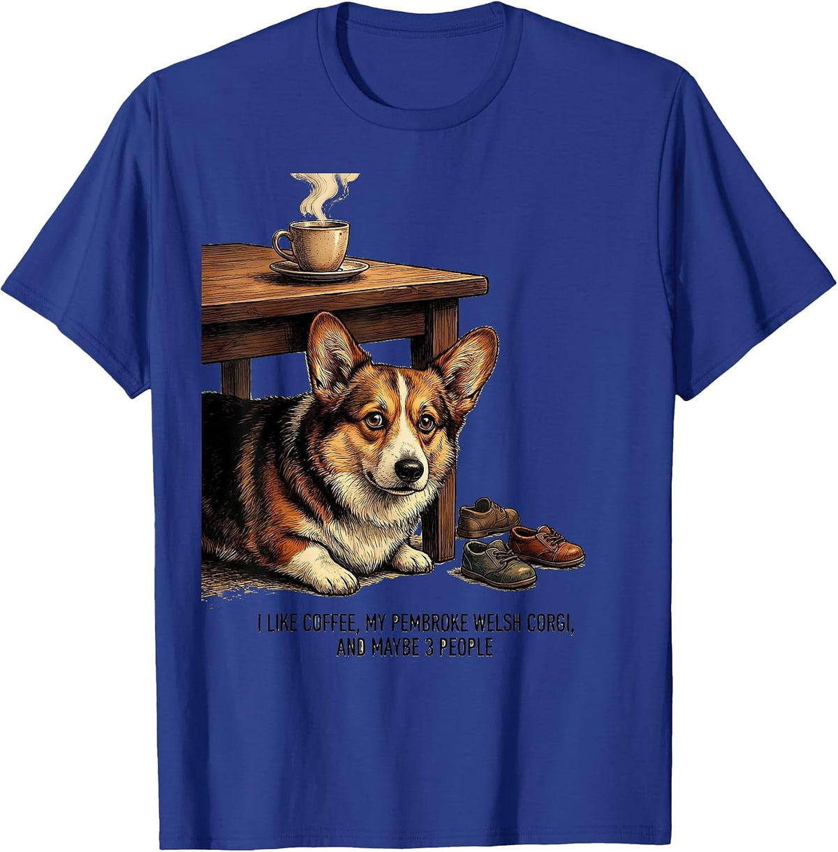 Men's I Like Coffee, My Pembroke Welsh Corgi, And Maybe 3 People T-Shirt - Royal Blue