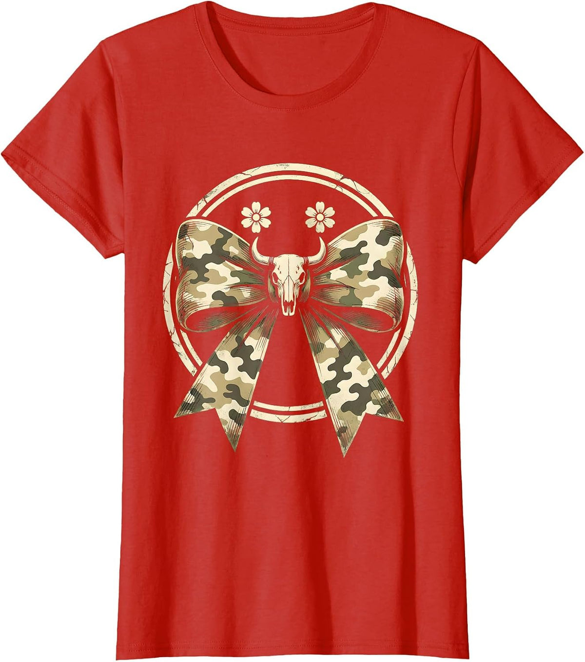 Women's Camo Bow Boho Western Hunting Woman Ol Lady Gift T-Shirt - Red