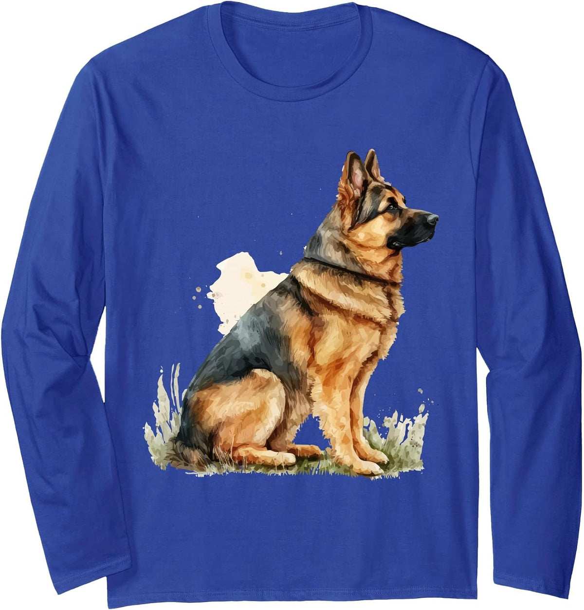 Watercolor German Shepherd for Alsatian Dog Owners Long Sleeve T-Shirt - Adult Unisex Royal Blue
