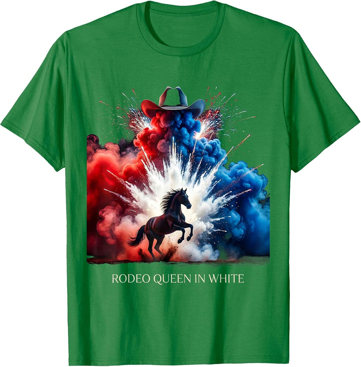 Men's Rodeo Queen White Cowgirl Design T-Shirt - Kelly Green