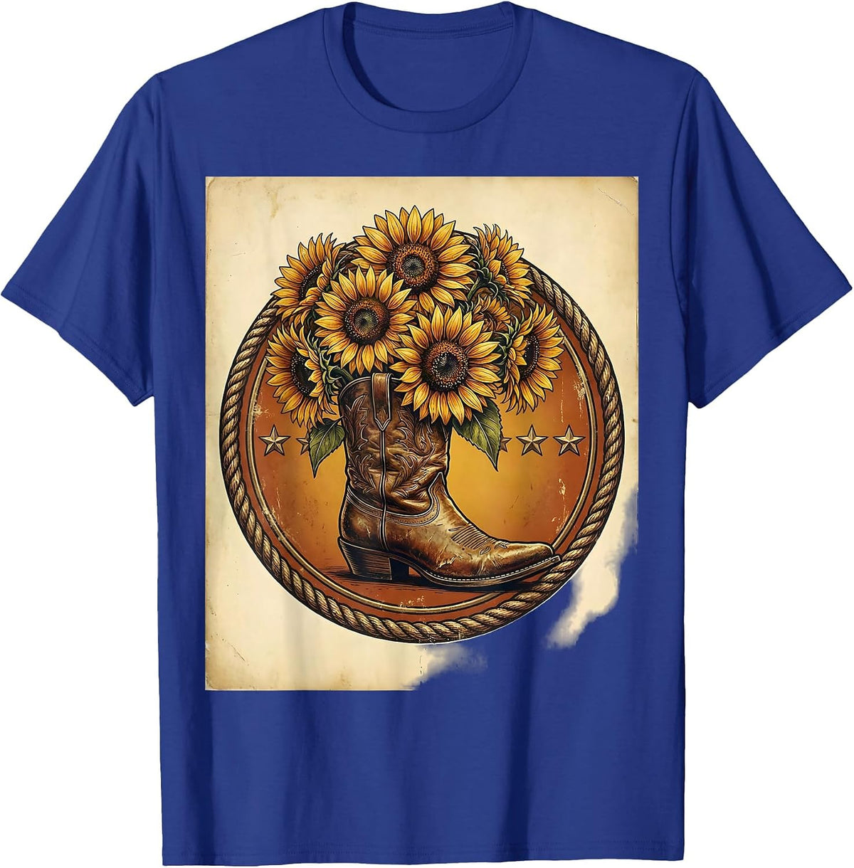 Cowgirl Boot Sunflower Blooms Rodeo Design T-Shirt - Royal Blue