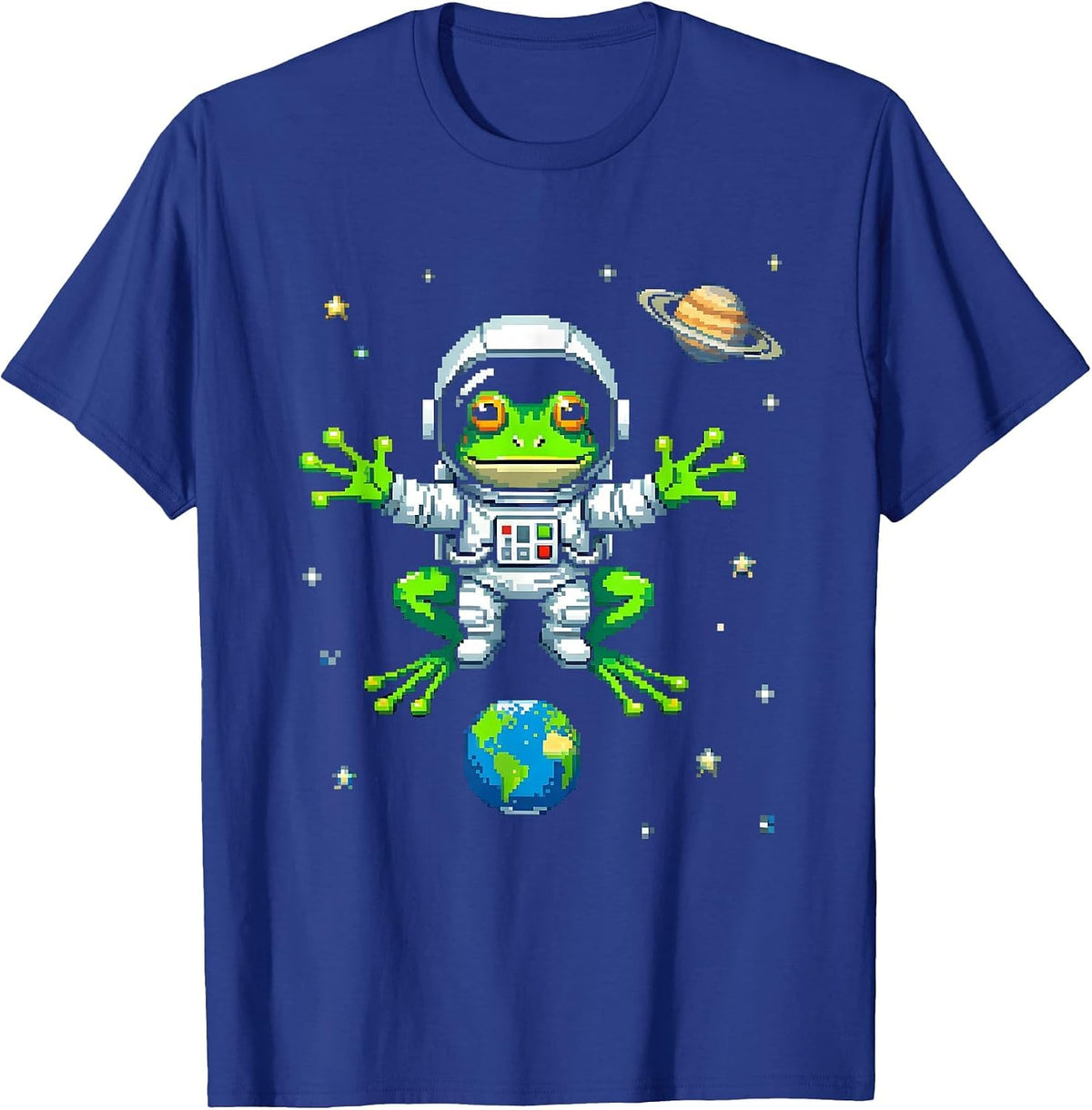 Men's Frog Astronaut Floating in Outer Space T-Shirt - Royal Blue
