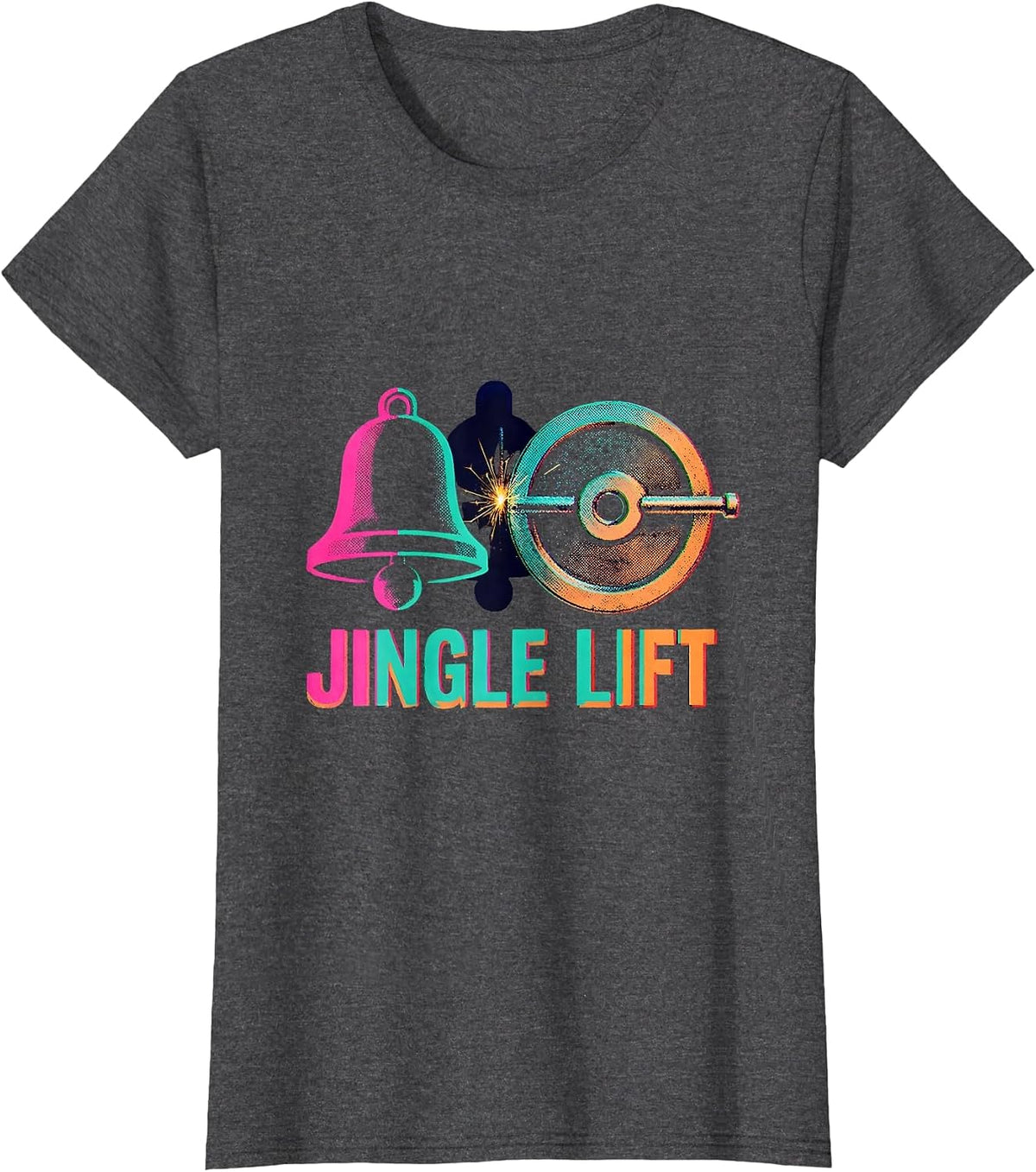 Women's Jingle Lift Risograph Funny Christmas Gym Workout Fitness T-Shirt - Dark Heather Grey