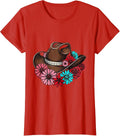 Women's Cowgirl Hat Wildflowers Boho Western Floral Design T-Shirt - Red
