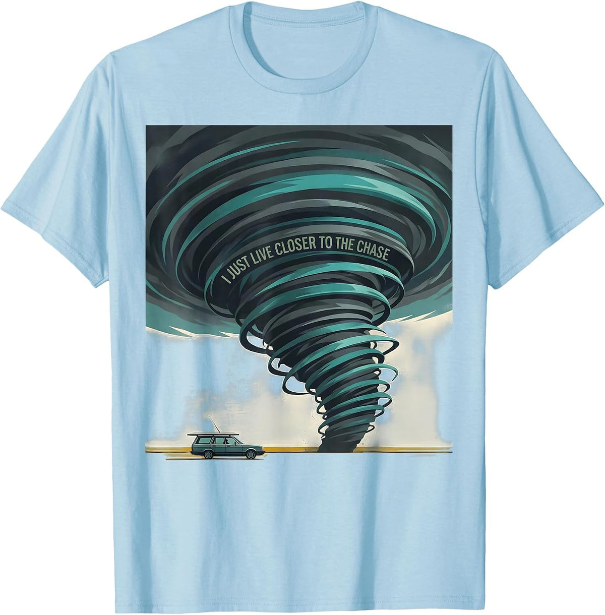 Men's I Just Live Closer To The Chase Midcentury Modern Storm T-Shirt - Baby Blue