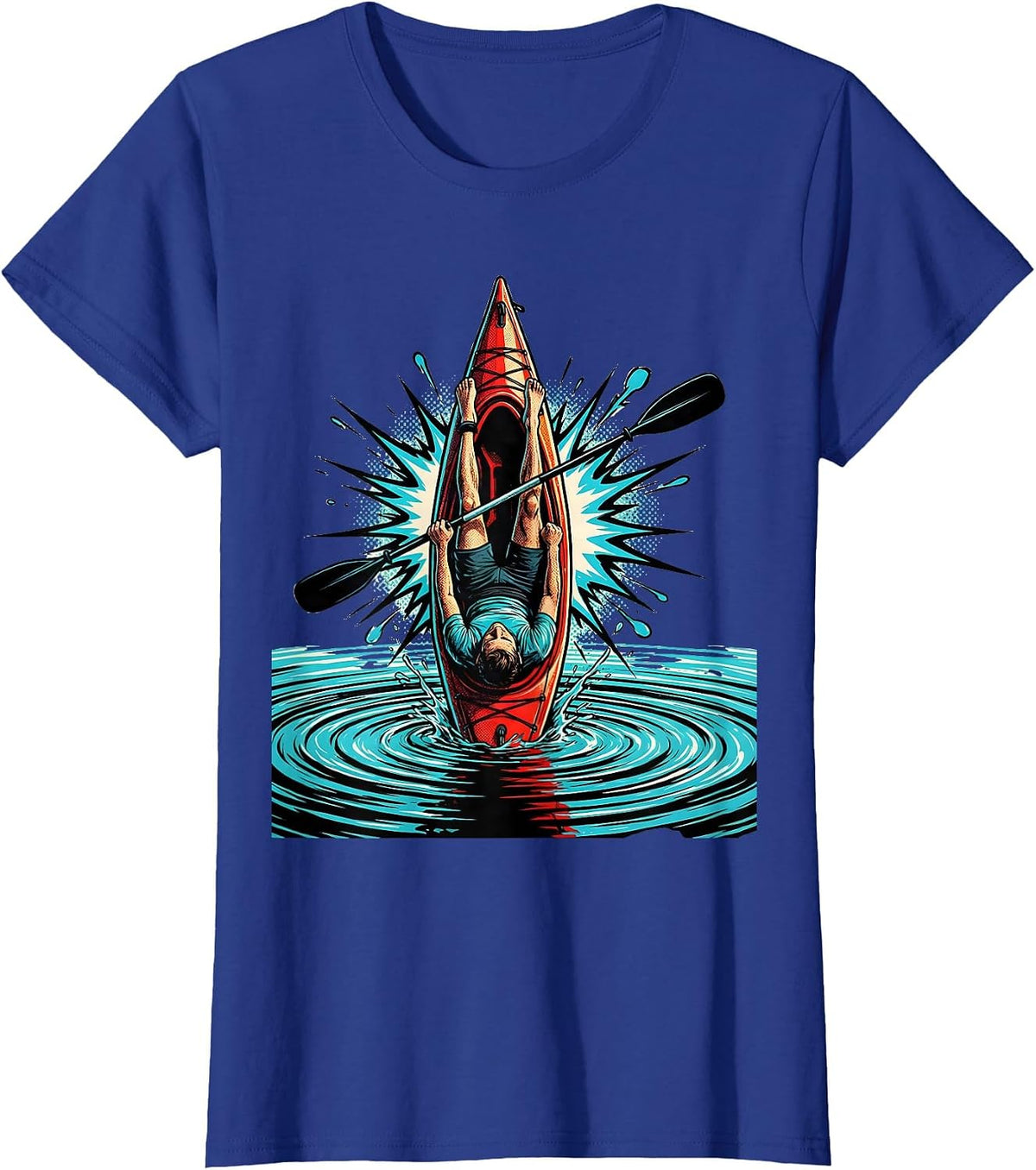 Women's Kayaker Upside Down Pop Art Funny Kayak Humor T-Shirt - Royal Blue