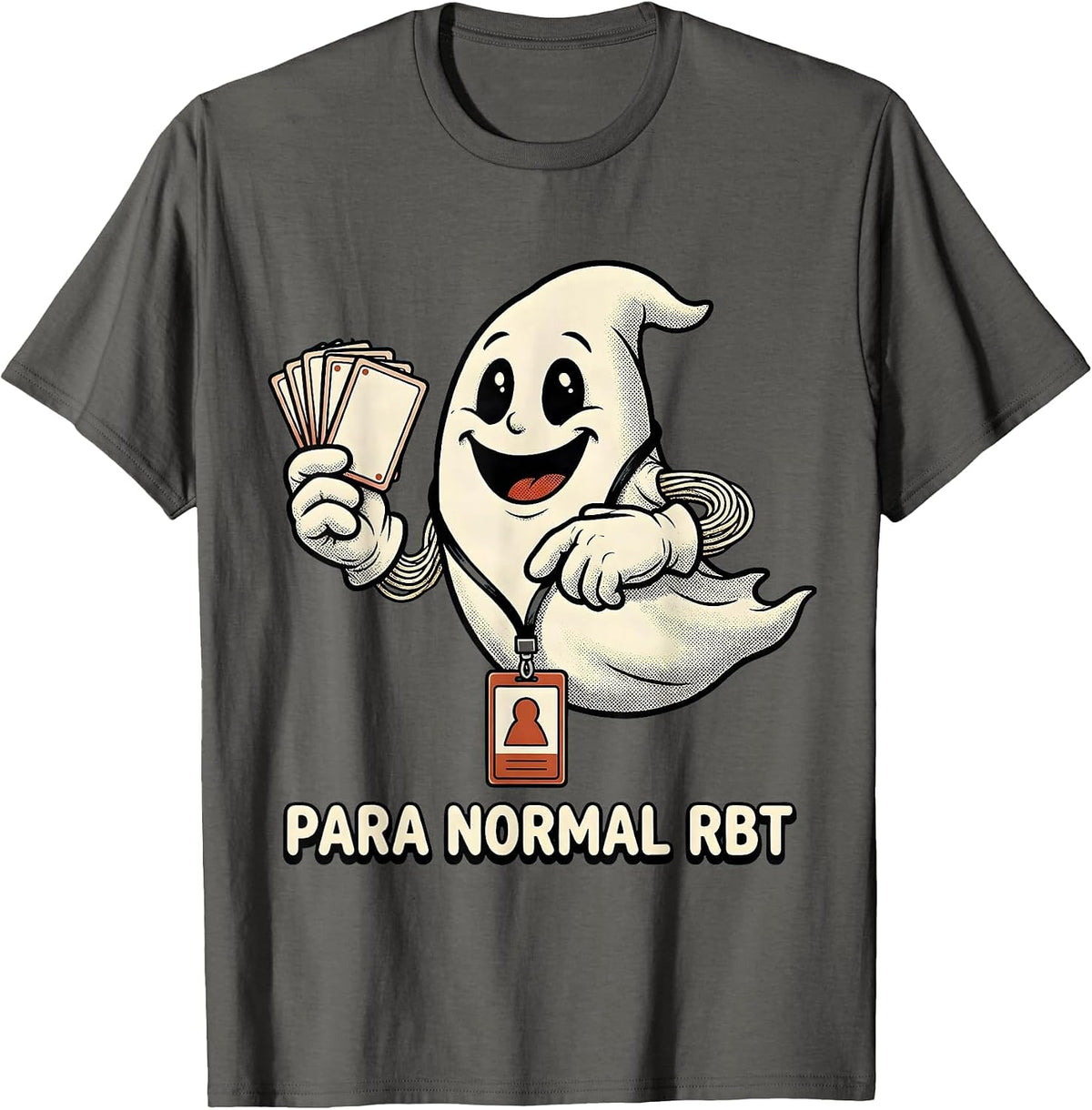 Para Normal RBT Retro Cartoon Ghost Halloween Paraeducator T-Shirt - Asphalt Grey