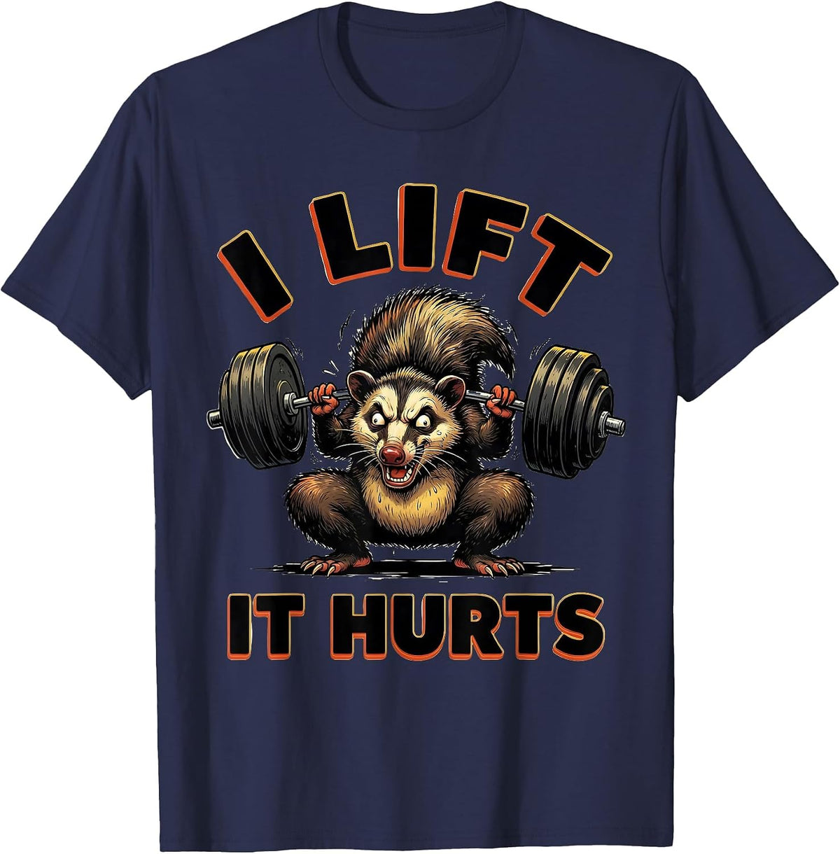 I Lift, It Hurts Funny Cartoon Gym Workout Weightlifting T-Shirt - Navy Blue