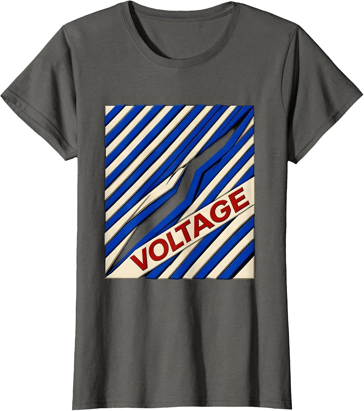 Women's VOLTAGE Bold Lightning Bolt Graphic Icon Minimalist T-Shirt - Asphalt Grey