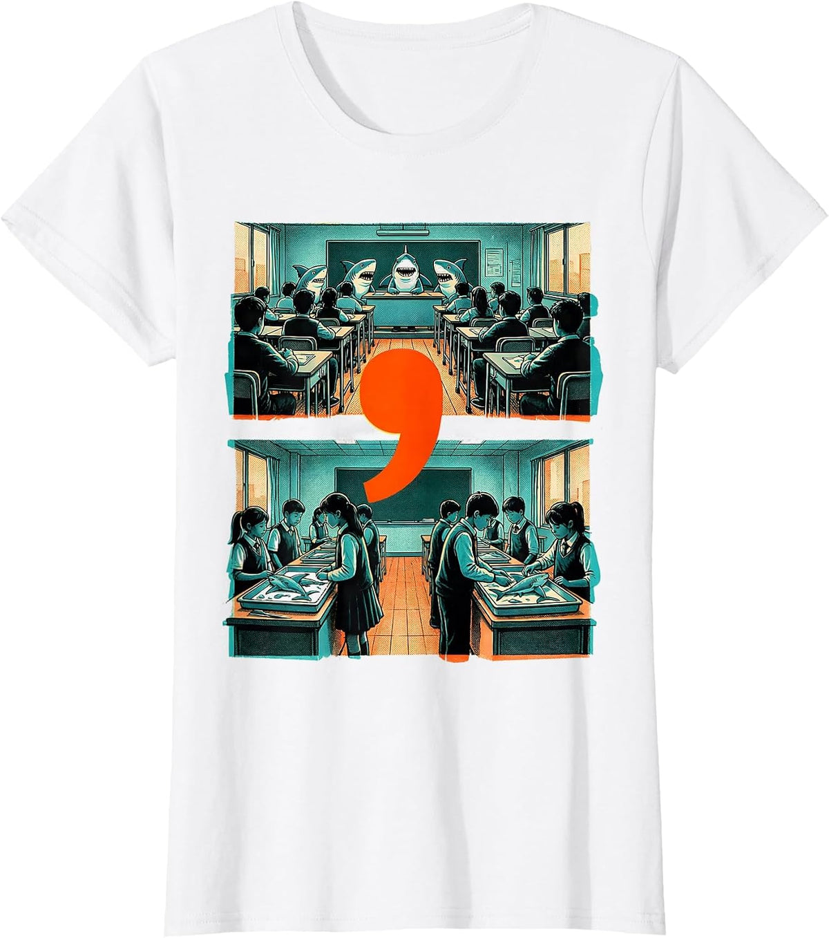 Women's Shark Register Punctuation Humor Grammar Teacher Gift T-Shirt - White