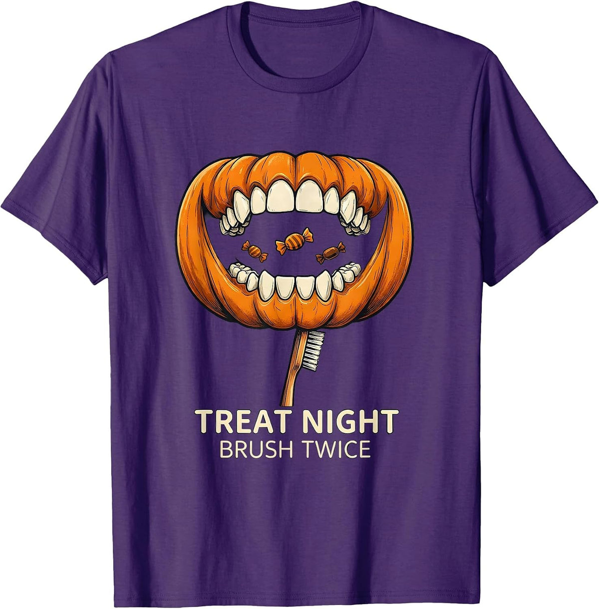 Men's Treat Night Brush Twice Funny Dentist Halloween Costume T-Shirt - Purple