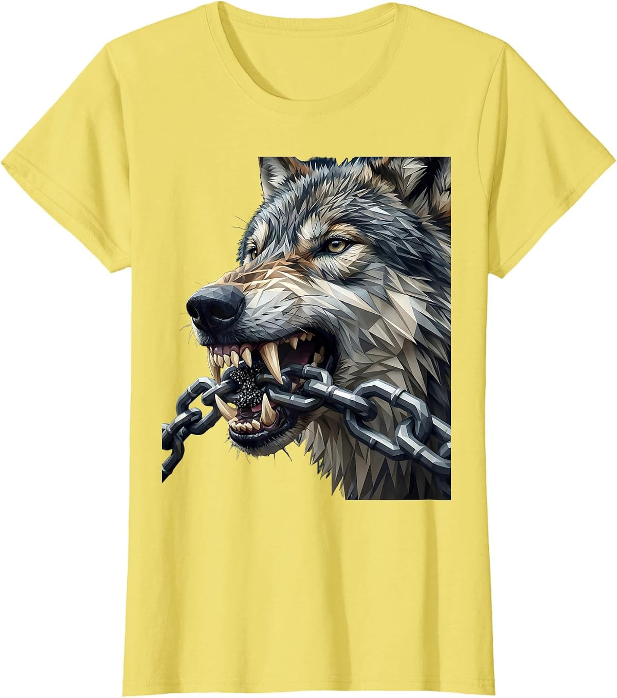 Wolf Teeth Biting Iron Chain Graphic T-Shirt - Lemon Yellow