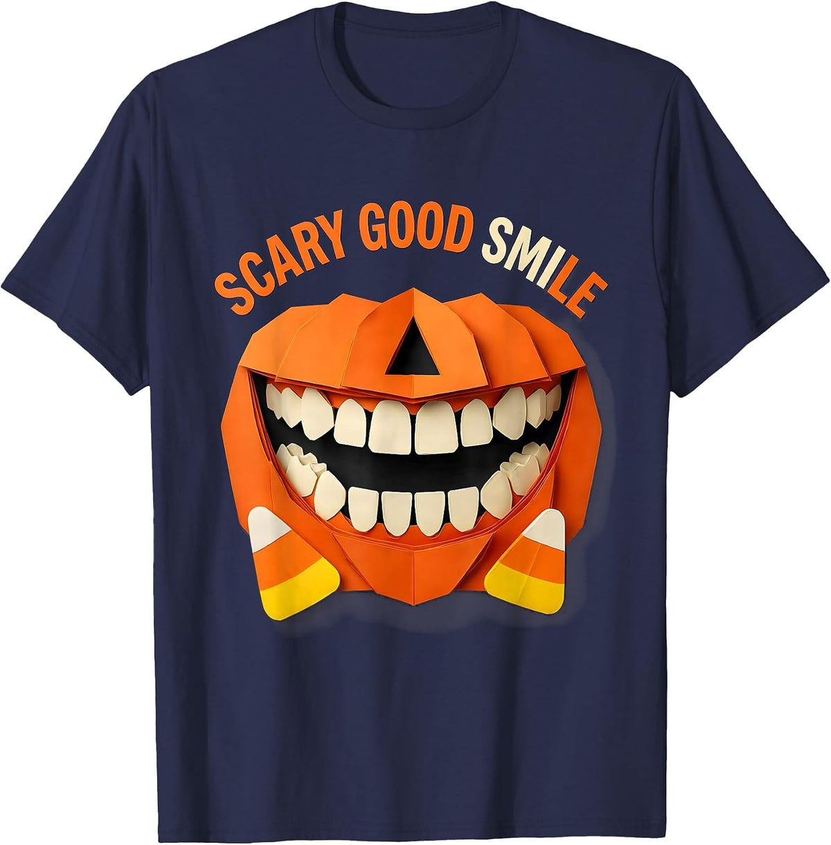 Men's Halloween Scary Good Smile Dental Design T-Shirt - Navy Blue