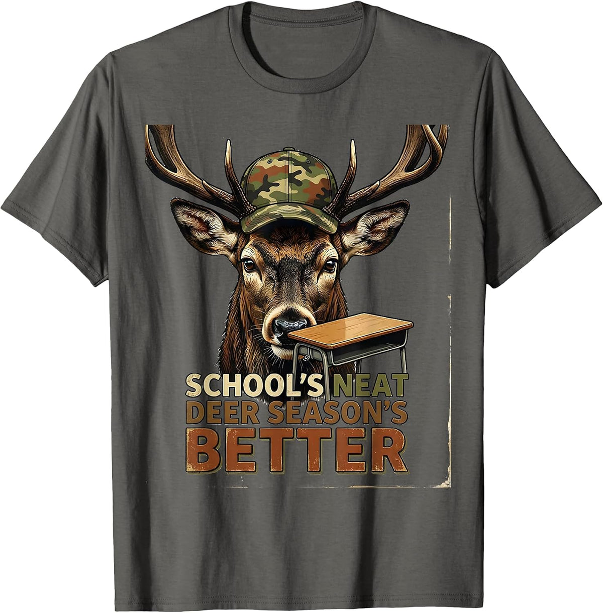Men's School's Neat Deer Season's Better Vintage Hunting Youth T-Shirt - Asphalt Grey