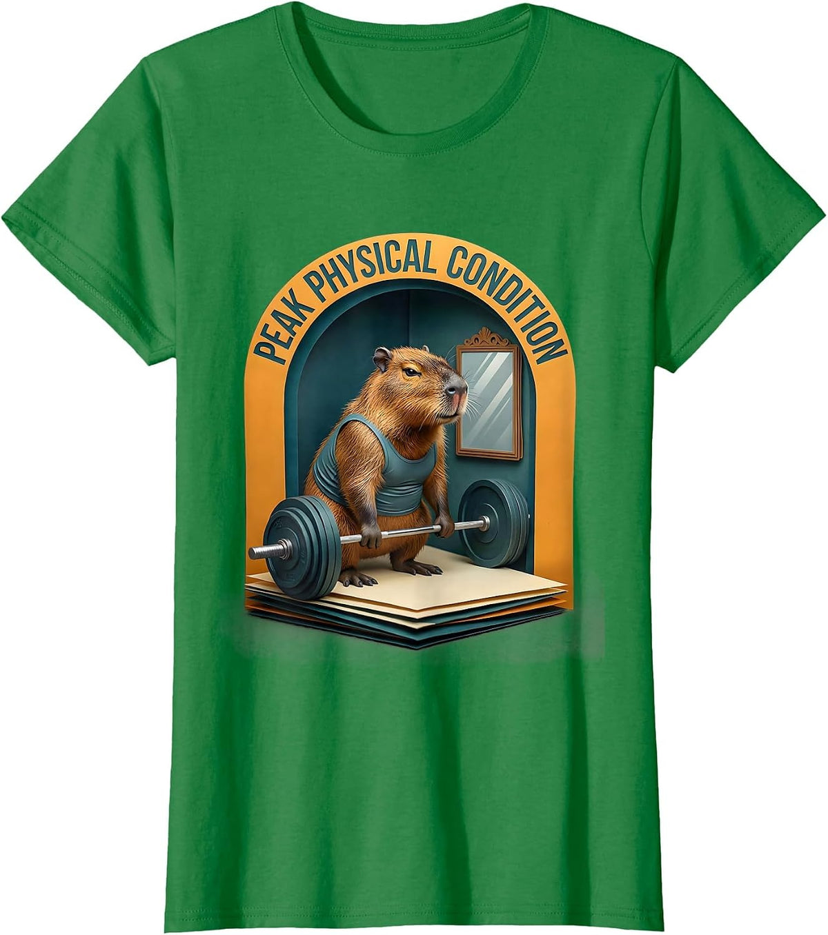 Women's Peak Physical Condition Funny Gym Capybara Weightlifting T-Shirt - Kelly Green
