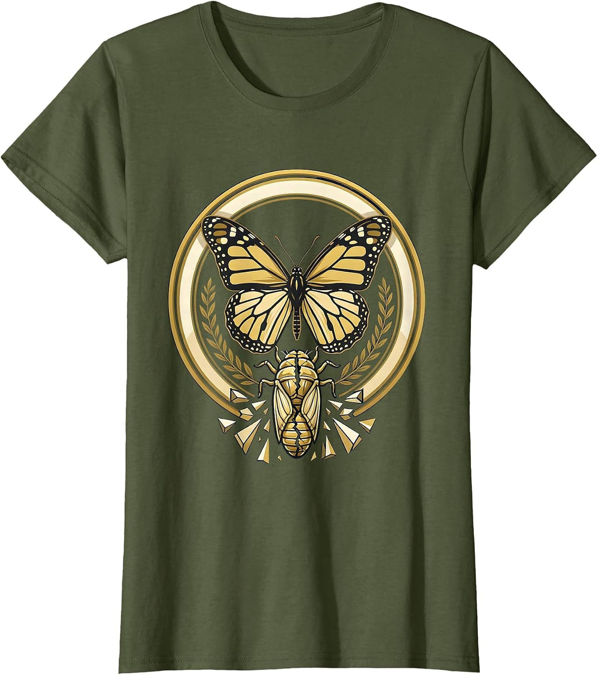 Women's School Counselor Butterfly Chrysalis Transformation T-Shirt - Olive Green