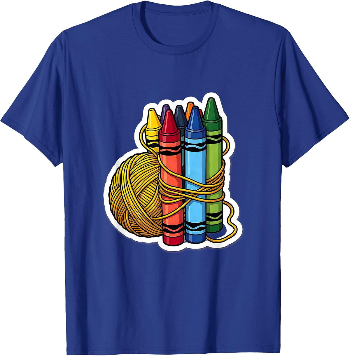 Men's Preschool Teacher Yarn and Crayon Graphic Tee T-Shirt - Royal Blue