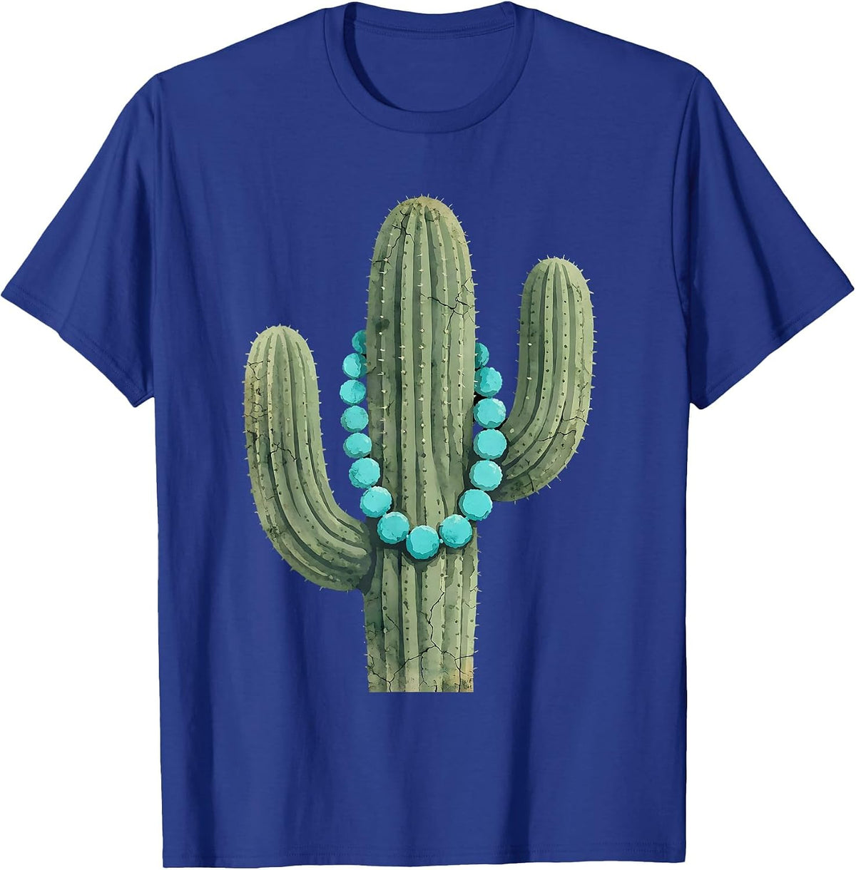 Cactus Turquoise Beaded Necklace Western Design T-Shirt - Royal Blue