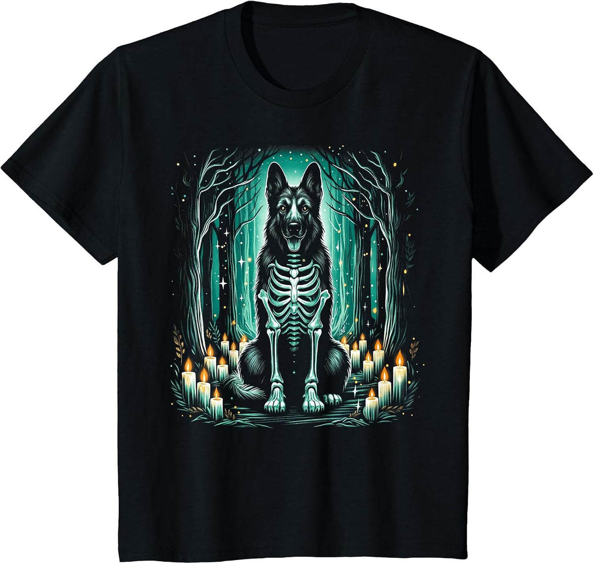 Cool German Shepherd Skeleton Halloween Dog Mom Dad T-Shirt - Black