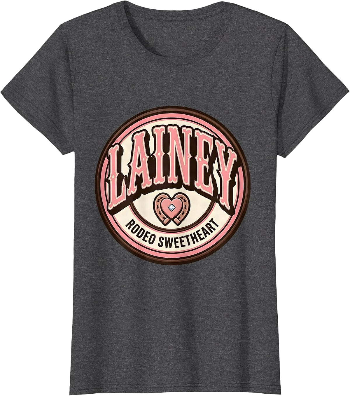 Women's Lainey Rodeo Sweetheart Cowgirl Glam Personalized Name Gift T-Shirt - Dark Heather Grey