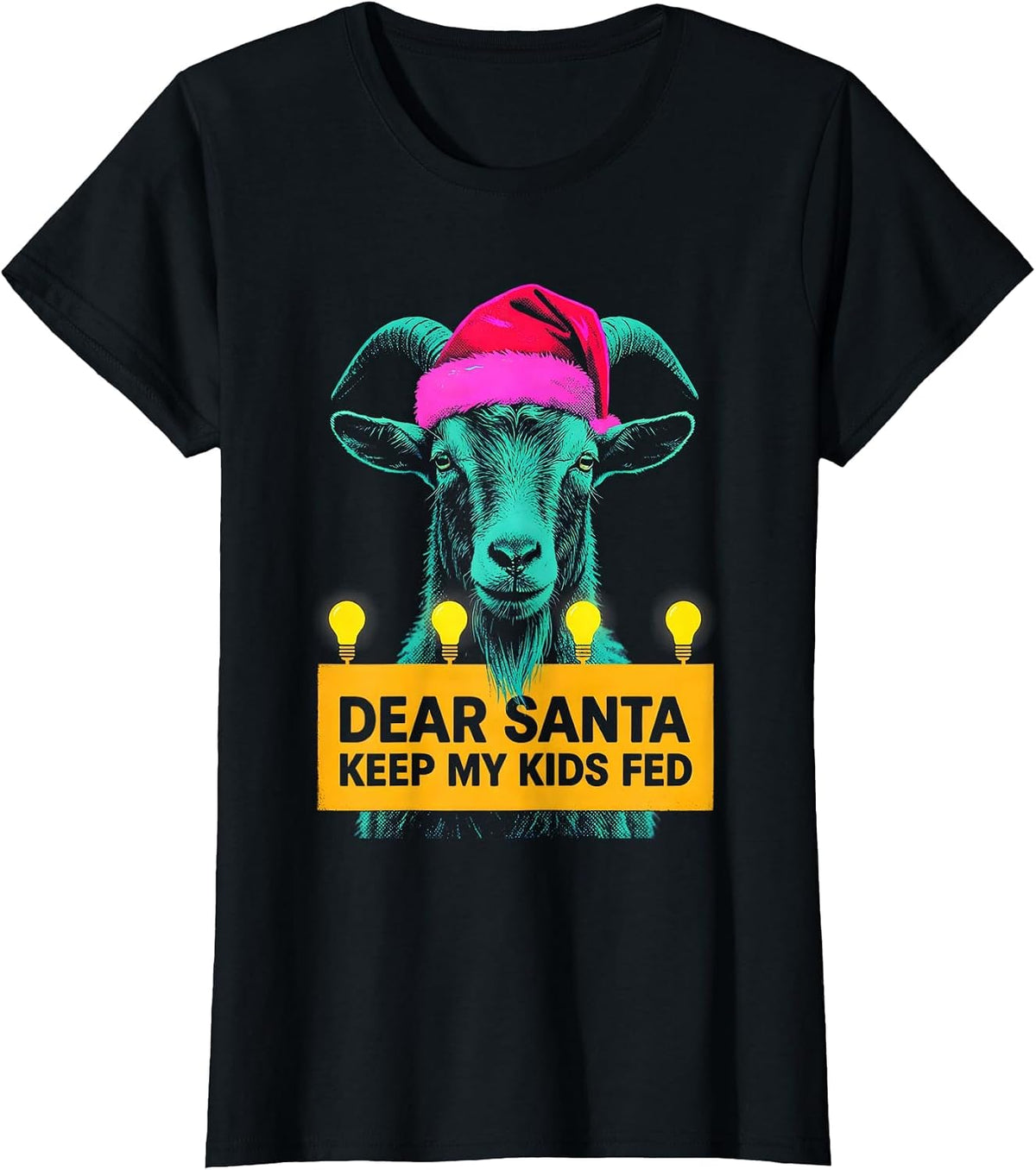Women's Dear Santa, Keep My Kids Fed Risograph Goat Lover Christmas T-Shirt - Black
