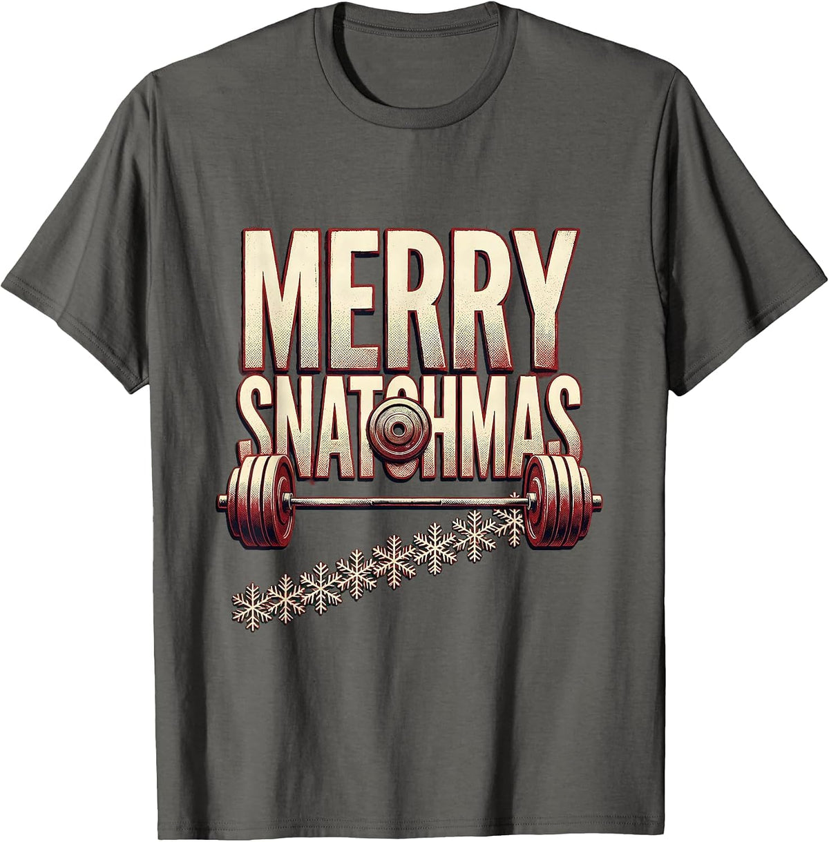 Men's Merry Snatchmas Funny Christmas Gym Workout Weightlifting T-Shirt - Asphalt Grey