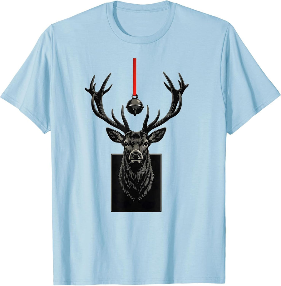 Men's Deer Head Trophy Christmas Bell Hunting Humor T-Shirt - Baby Blue